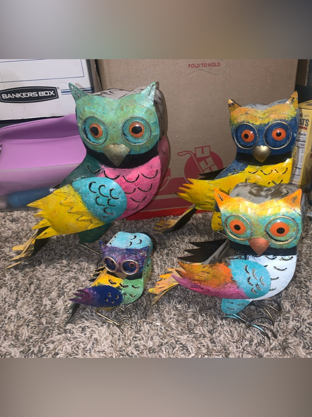 Colorful Metal Owl Bird Decor - Multicolor